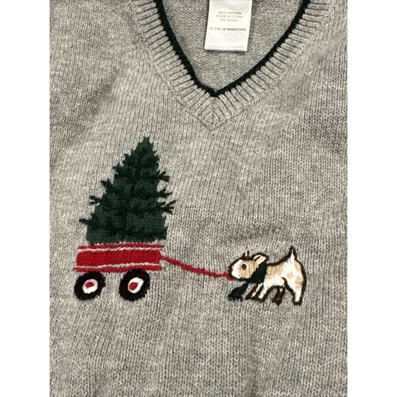 Janie and Jack Boys 12-18m Gray Green Dog Knit Sweater Vest Christmas Holiday - Picture 6 of 6